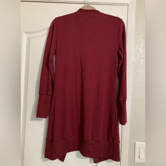 MEROKEETY Wine Red long cardigan - Picture 2 of 5